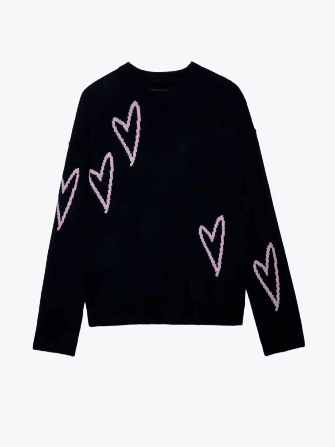 100% Cashmere Women's O-neck Sweater Heart-shaped Jacquard 2022 New Female Long Sleeve Loose Jumper for Autumn Winter