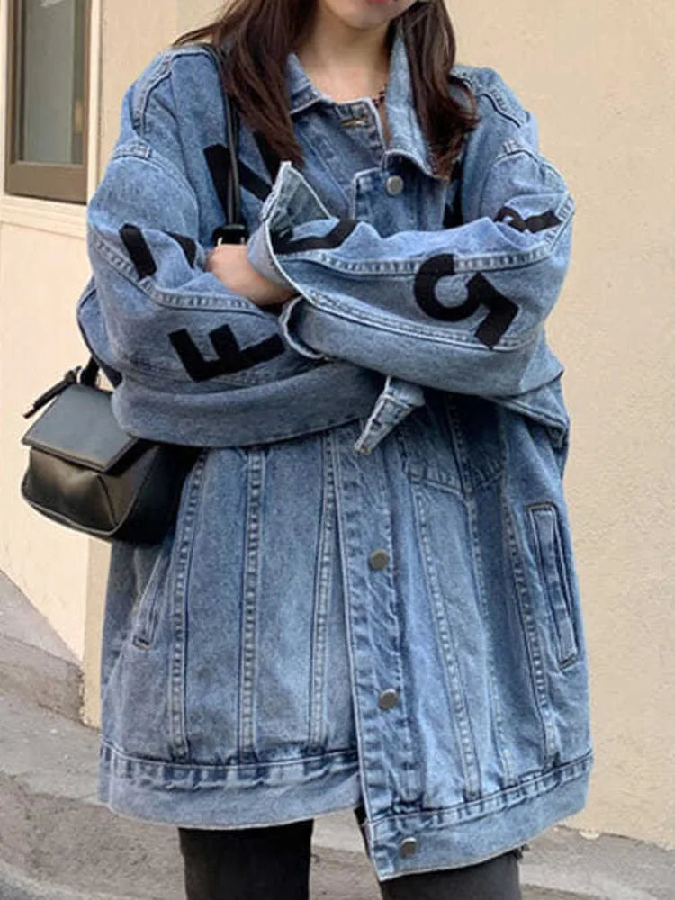 2022 Spring Loose Vintage Jean Woman Jacket Coat Latter Cowboy Crop Long Denim Jacket Women Coats Women's Jackets