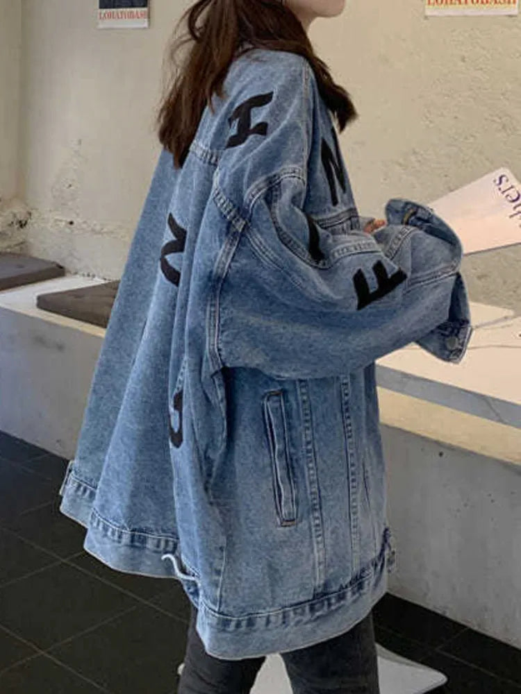 2022 Spring Loose Vintage Jean Woman Jacket Coat Latter Cowboy Crop Long Denim Jacket Women Coats Women's Jackets