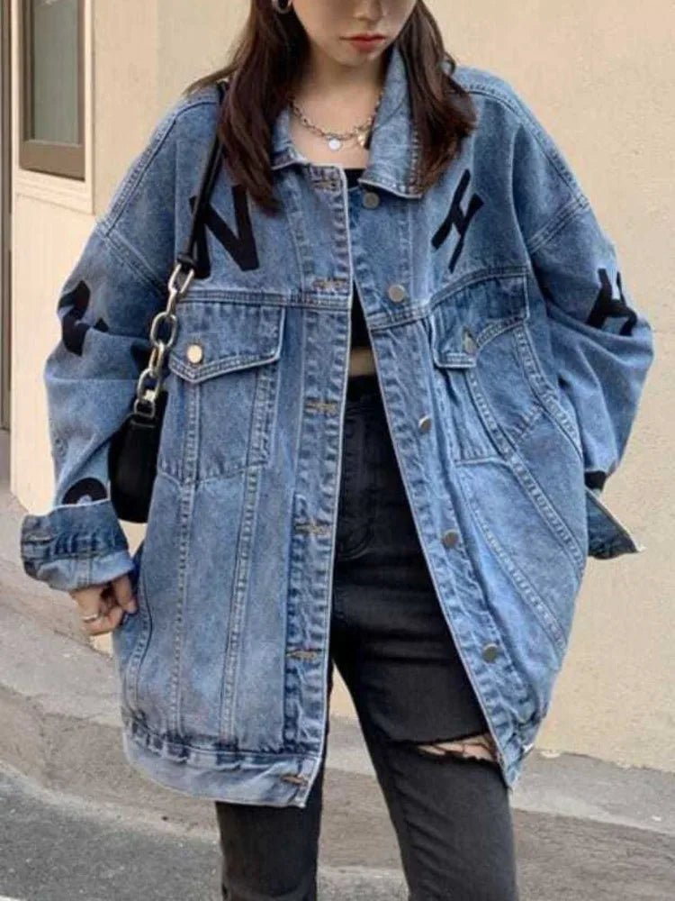 2022 Spring Loose Vintage Jean Woman Jacket Coat Latter Cowboy Crop Long Denim Jacket Women Coats Women's Jackets