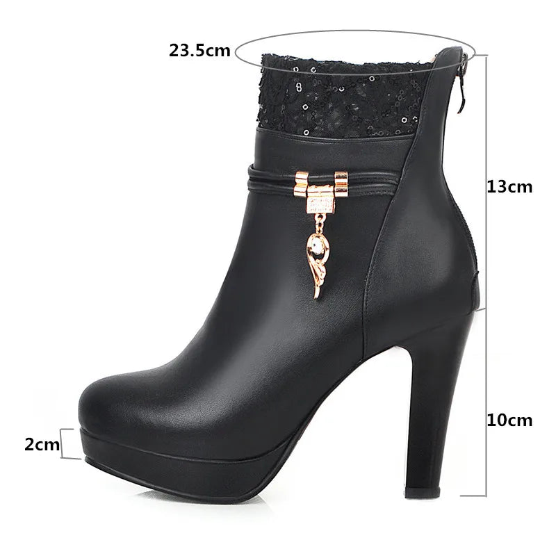 2023 Fashion High Heels Woman Booties Lace Design Princess Platform Party Wedding Womens Shoes White Black Ankle Boots Winter