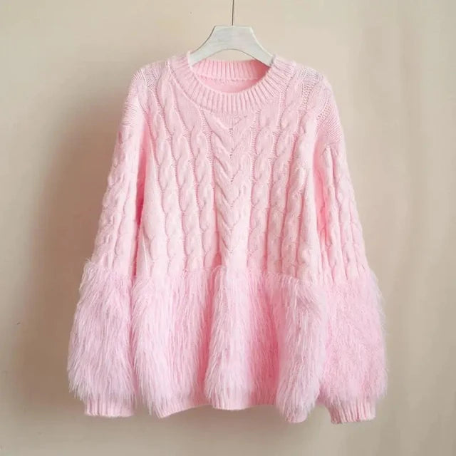 2023 NEW Korean Fashion Women Knitted Sweater Jumpers Autumn Winter Mink Tassel Soft Warm Long Sleeve All-Match Pullovers Mujer