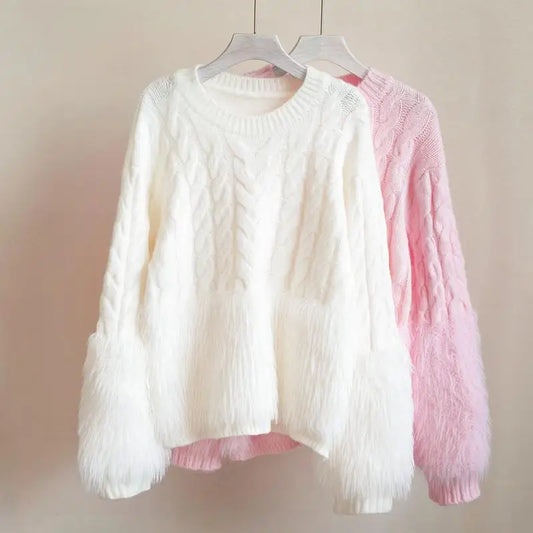 2023 NEW Korean Fashion Women Knitted Sweater Jumpers Autumn Winter Mink Tassel Soft Warm Long Sleeve All-Match Pullovers Mujer