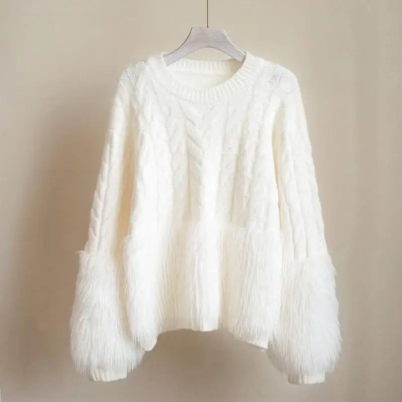 2023 NEW Korean Fashion Women Knitted Sweater Jumpers Autumn Winter Mink Tassel Soft Warm Long Sleeve All-Match Pullovers Mujer