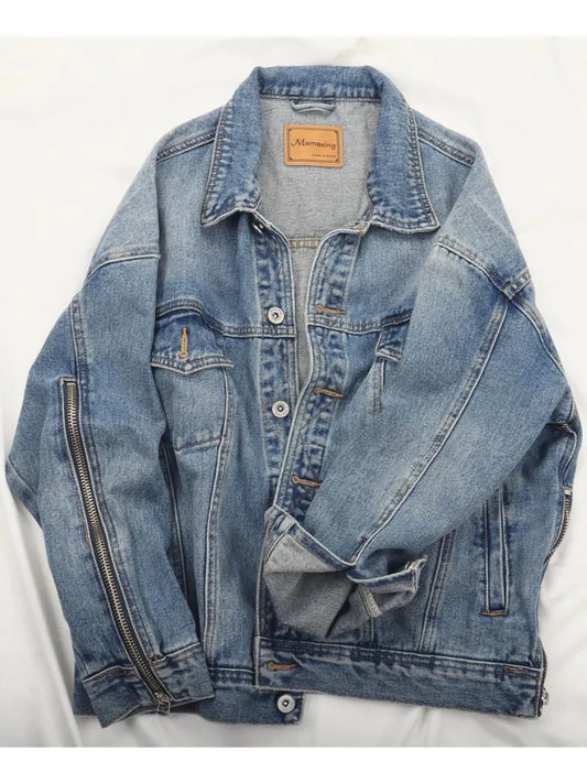 2023 New Autumn Women Denim Jacket Long Sleeves Denim Coat Blue Bomber Jeans Jacket Pocket Zipper Vintage Outerwear