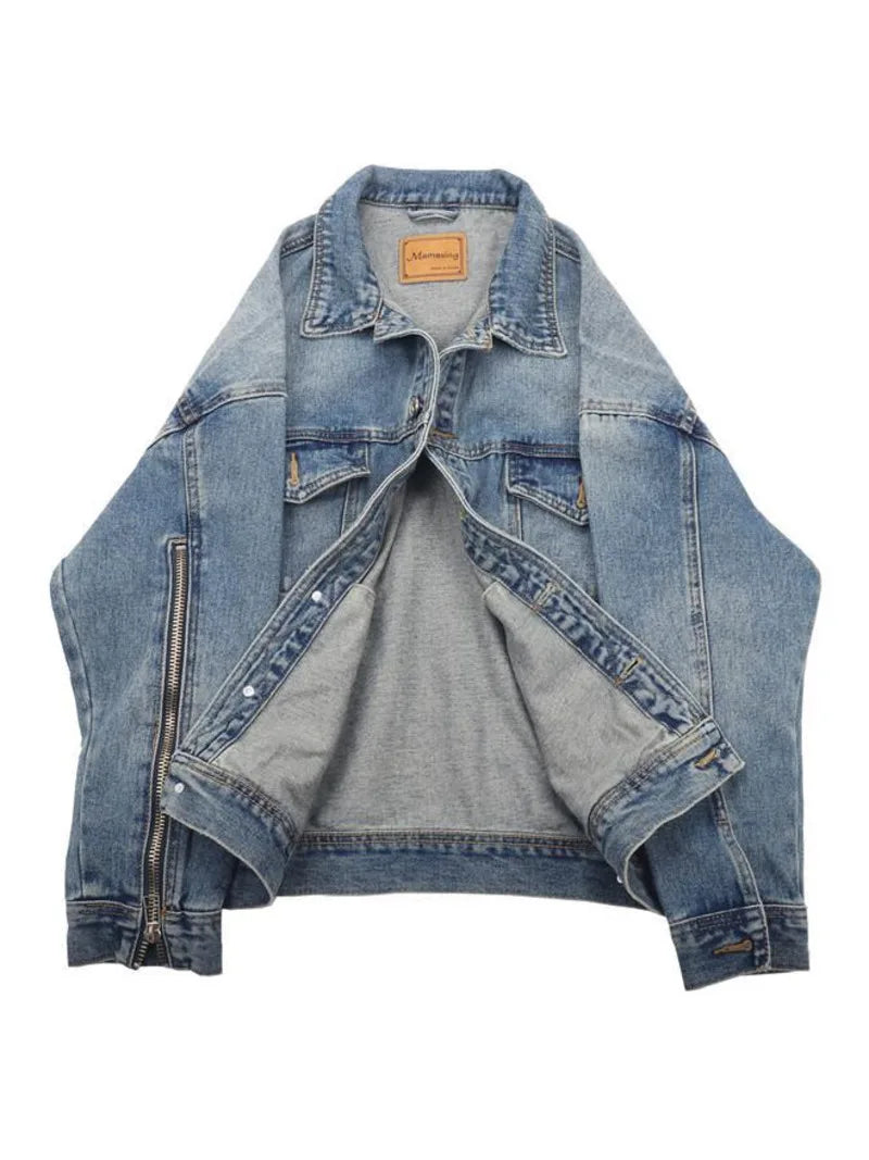 2023 New Autumn Women Denim Jacket Long Sleeves Denim Coat Blue Bomber Jeans Jacket Pocket Zipper Vintage Outerwear