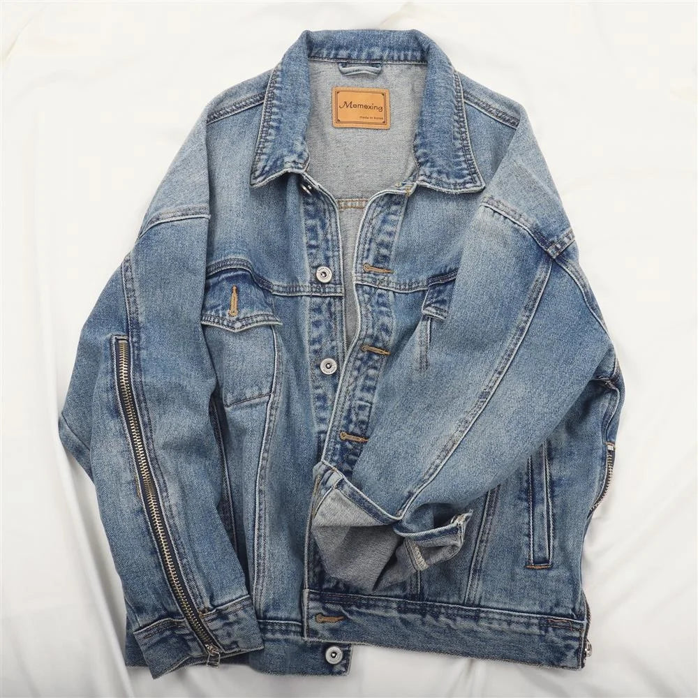 2023 New Autumn Women Denim Jacket Long Sleeves Denim Coat Blue Bomber Jeans Jacket Pocket Zipper Vintage Outerwear