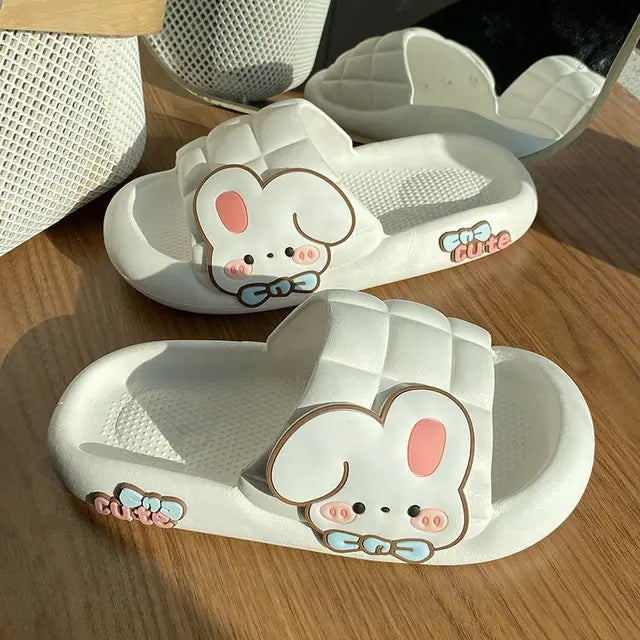 2023 New Cute Rabbit Slippers Women Indoor Home Bathroom Anti-slip Slides Shoes Soft Sole Beach Summer Sandals Women Slippers