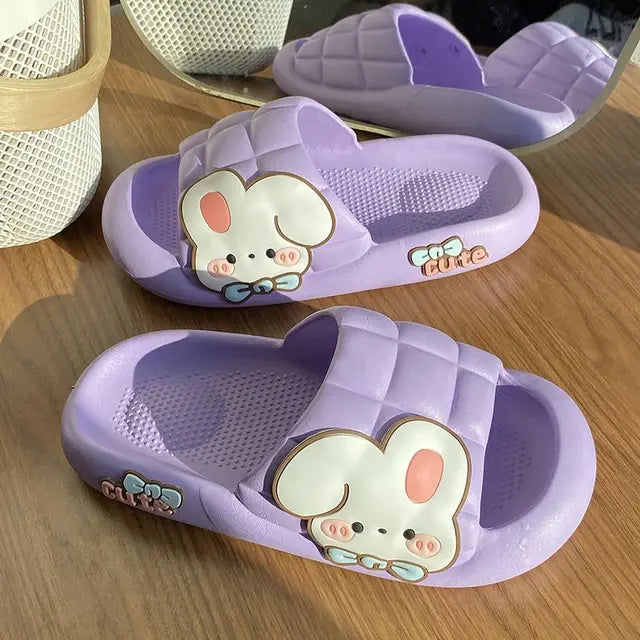 2023 New Cute Rabbit Slippers Women Indoor Home Bathroom Anti-slip Slides Shoes Soft Sole Beach Summer Sandals Women Slippers