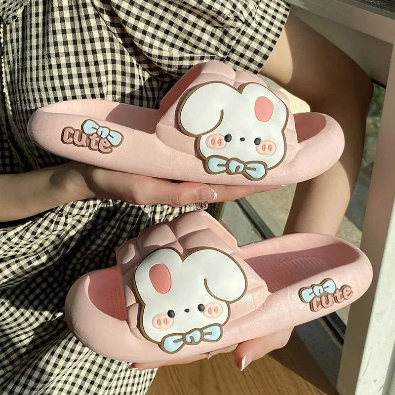 2023 New Cute Rabbit Slippers Women Indoor Home Bathroom Anti-slip Slides Shoes Soft Sole Beach Summer Sandals Women Slippers