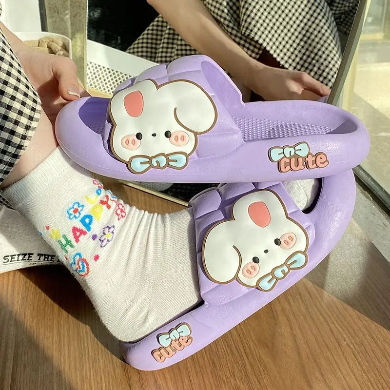 2023 New Cute Rabbit Slippers Women Indoor Home Bathroom Anti-slip Slides Shoes Soft Sole Beach Summer Sandals Women Slippers