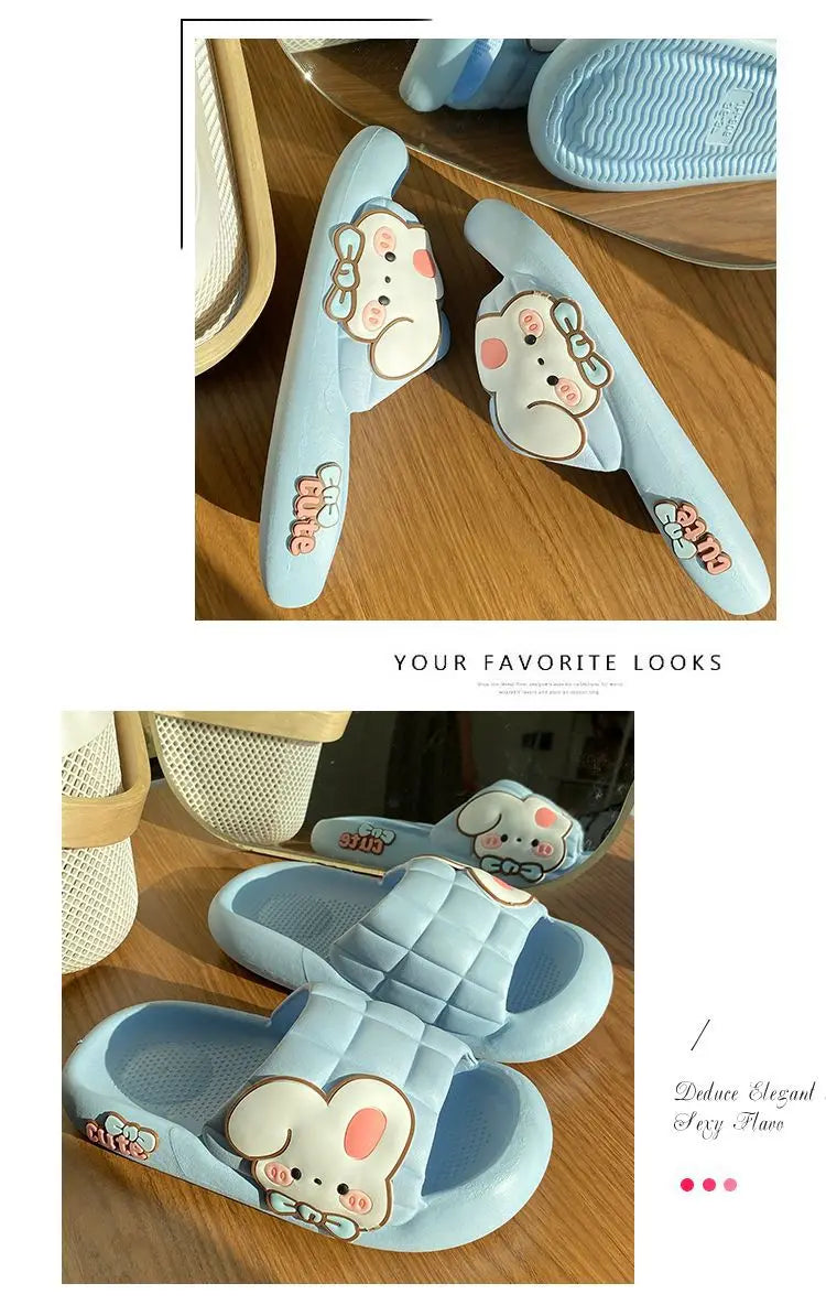 2023 New Cute Rabbit Slippers Women Indoor Home Bathroom Anti-slip Slides Shoes Soft Sole Beach Summer Sandals Women Slippers