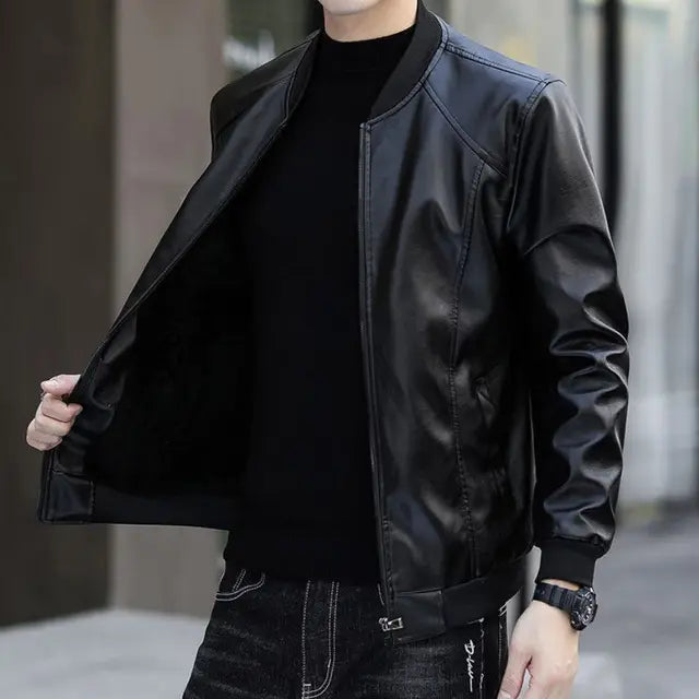 Autumn Winter Korean Thick Solid Coat Man Zipper Pocket Casual Plus Velvet Tops Loose Leather Jacket Fashion Y2K Male Clothes