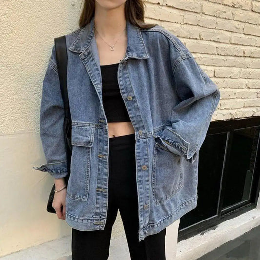 Classic Design Women Denim Jacket Solid Color Single-breasted Winter Jacket Buttons Long Sleeves Turn-down Collar Women Coat