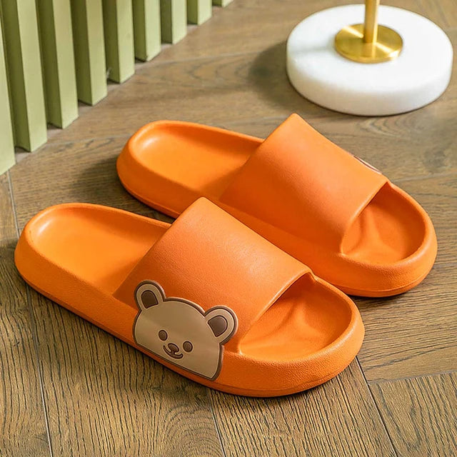 Cute Bear Women Slippers Thick Platform Non-Slip Shower Bathroom Slides Soft Eva Flip Flops Summer Shoes Women Men Beach Sandals