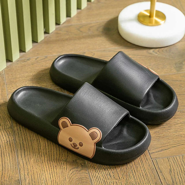 Cute Bear Women Slippers Thick Platform Non-Slip Shower Bathroom Slides Soft Eva Flip Flops Summer Shoes Women Men Beach Sandals