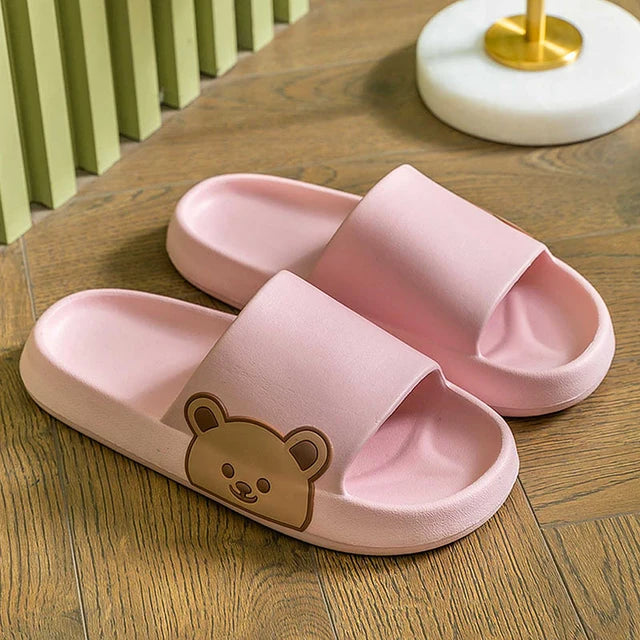 Cute Bear Women Slippers Thick Platform Non-Slip Shower Bathroom Slides Soft Eva Flip Flops Summer Shoes Women Men Beach Sandals