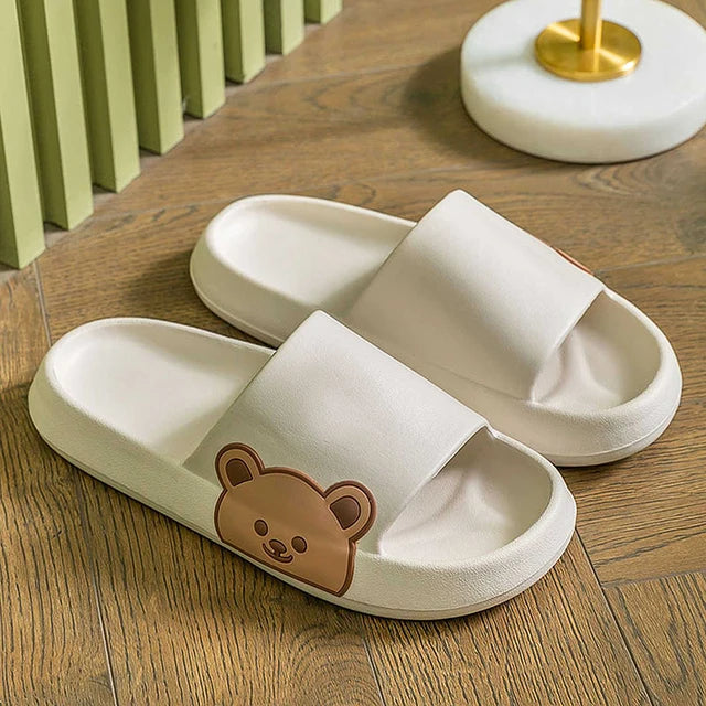 Cute Bear Women Slippers Thick Platform Non-Slip Shower Bathroom Slides Soft Eva Flip Flops Summer Shoes Women Men Beach Sandals