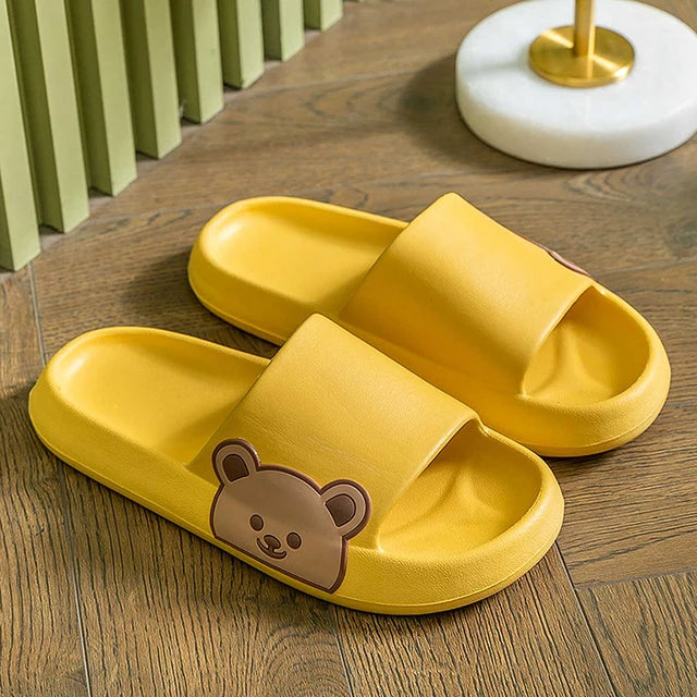 Cute Bear Women Slippers Thick Platform Non-Slip Shower Bathroom Slides Soft Eva Flip Flops Summer Shoes Women Men Beach Sandals