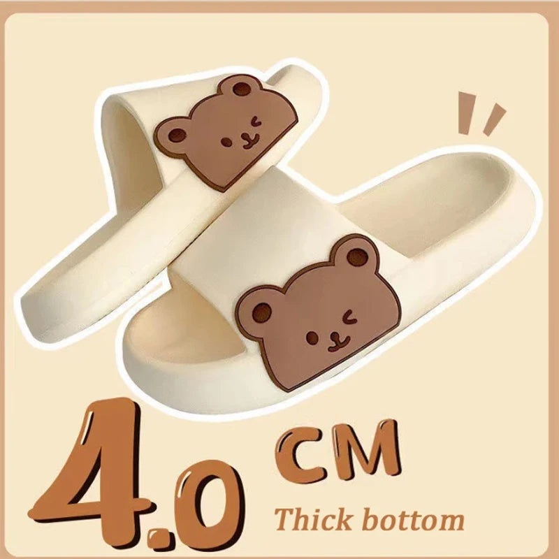 Cute Bear Women Slippers Thick Platform Non-Slip Shower Bathroom Slides Soft Eva Flip Flops Summer Shoes Women Men Beach Sandals