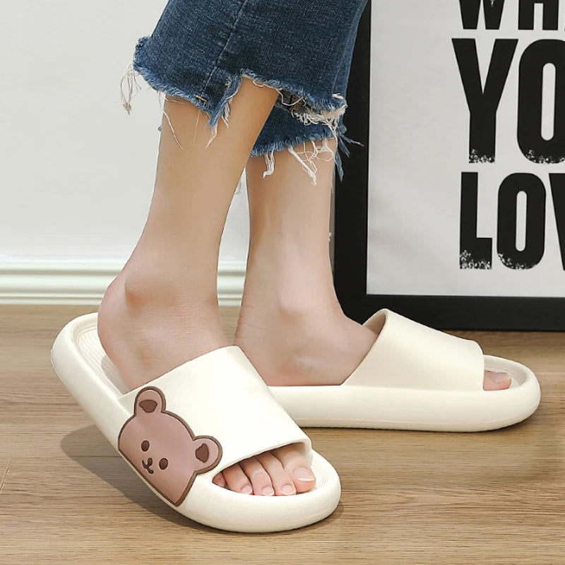 Cute Bear Women Slippers Thick Platform Non-Slip Shower Bathroom Slides Soft Eva Flip Flops Summer Shoes Women Men Beach Sandals