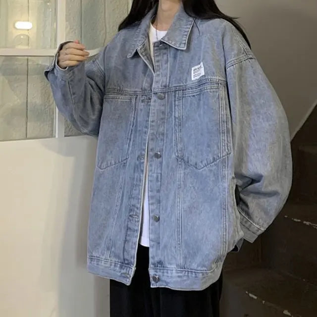 Deeptown Harajuku Denim Jacket Women Oversized Korean Streetwear Jean Jackets Fashion Loose Outdoor Coat Vintage Aesthetic Tops