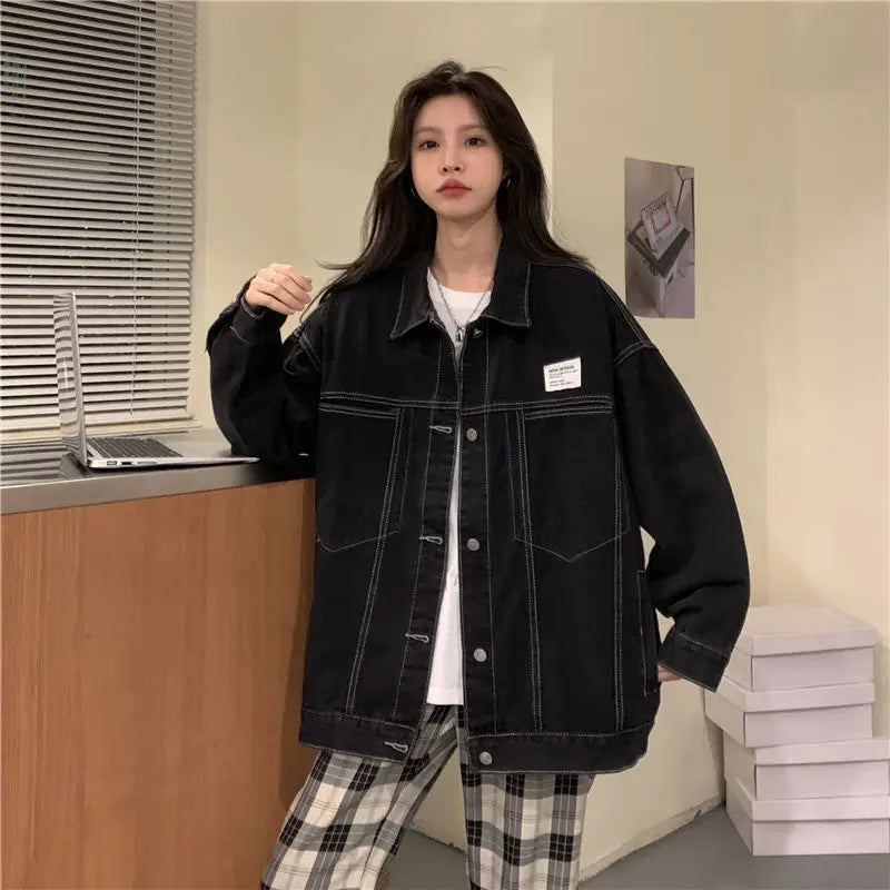 Deeptown Harajuku Denim Jacket Women Oversized Korean Streetwear Jean Jackets Fashion Loose Outdoor Coat Vintage Aesthetic Tops