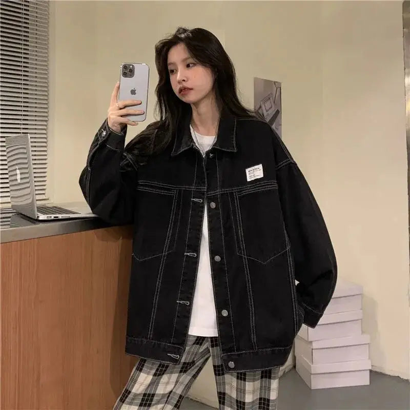 Deeptown Harajuku Denim Jacket Women Oversized Korean Streetwear Jean Jackets Fashion Loose Outdoor Coat Vintage Aesthetic Tops