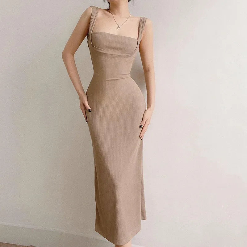 Elegant Bandage Backless Off-shoulder Maxi Dress for Women Fashion Spaghetti Strap Bodycon Outfit Party Club Vestido JF22177GN