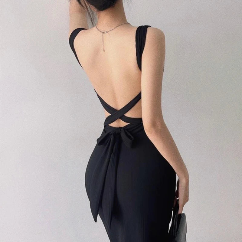 Elegant Bandage Backless Off-shoulder Maxi Dress for Women Fashion Spaghetti Strap Bodycon Outfit Party Club Vestido JF22177GN