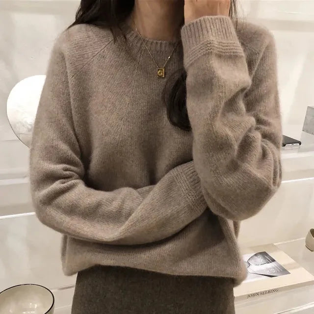 Fall Winter Thicken Warm Cashmere Sweater Women Harajuku Loose Basic O Neck Pullovers Solid Simple All Match Knitwear Jumpers