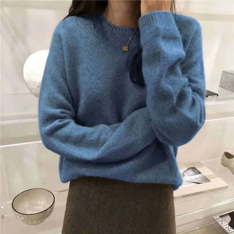 Fall Winter Thicken Warm Cashmere Sweater Women Harajuku Loose Basic O Neck Pullovers Solid Simple All Match Knitwear Jumpers