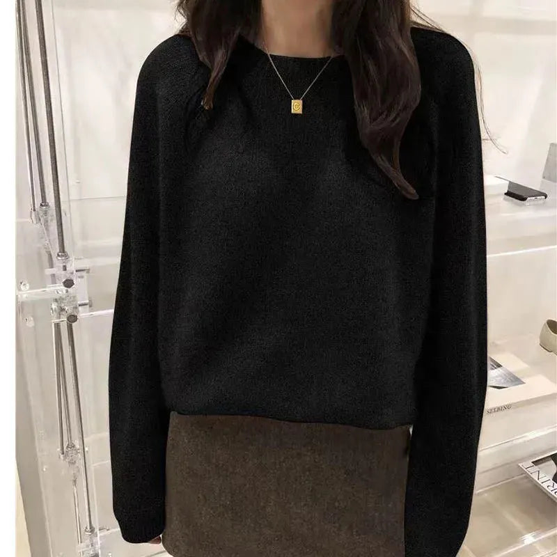 Fall Winter Thicken Warm Cashmere Sweater Women Harajuku Loose Basic O Neck Pullovers Solid Simple All Match Knitwear Jumpers