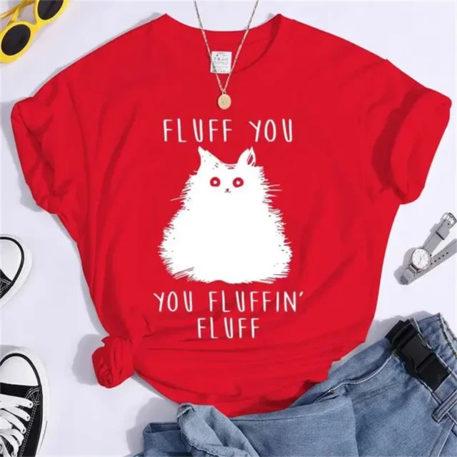 Fashion T-shirts Short Sleeve 90s Trend Casual T-shirts Women Summer T Clothing Ladies Cat Fluff You Fluffin Fluff Graphic Tees