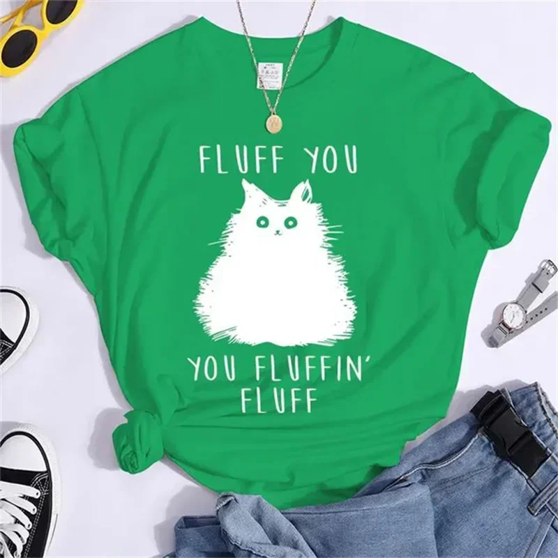 Fashion T-shirts Short Sleeve 90s Trend Casual T-shirts Women Summer T Clothing Ladies Cat Fluff You Fluffin Fluff Graphic Tees