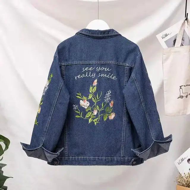 Fdfklak Plus Size Women Fashion Embroidered Denim Jacket Women Spring Autumn S-5XL Loose Casual Jacket Clothes Chaqueta Mujer