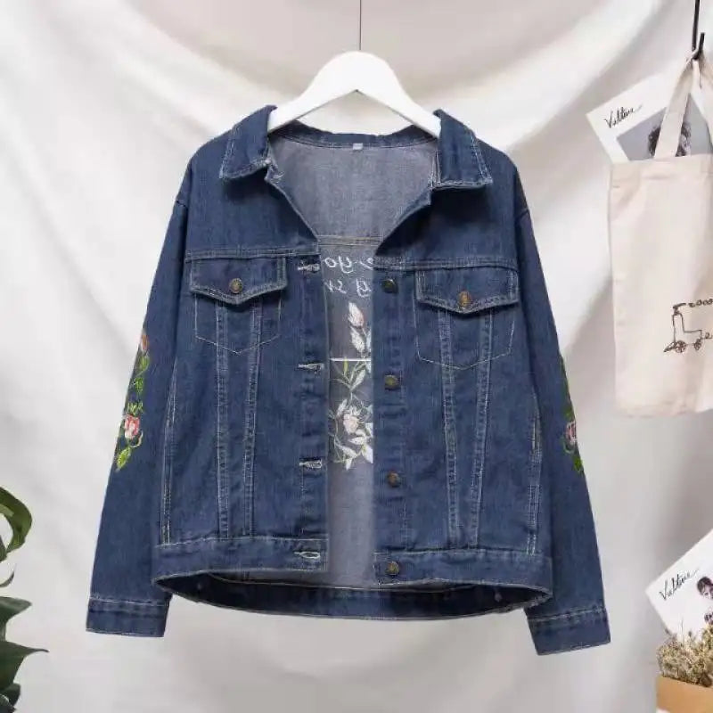 Fdfklak Plus Size Women Fashion Embroidered Denim Jacket Women Spring Autumn S-5XL Loose Casual Jacket Clothes Chaqueta Mujer