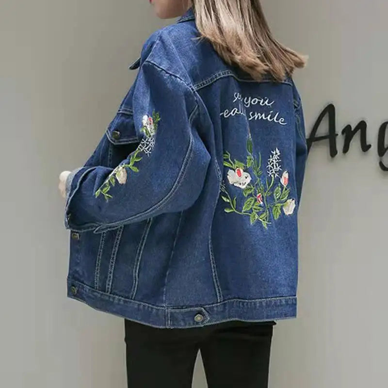 Fdfklak Plus Size Women Fashion Embroidered Denim Jacket Women Spring Autumn S-5XL Loose Casual Jacket Clothes Chaqueta Mujer