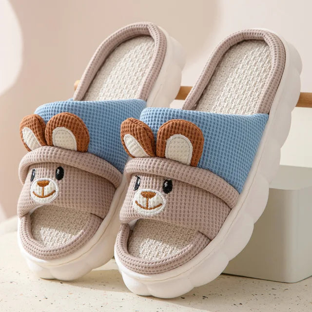 Four Seasons Universal Linen Slippers Women Men Home Slides Boys Girls Cute Rabbit Indoor Slippers Kids Soft Non-slip Flip Flops