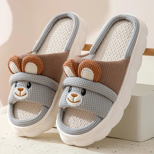 Four Seasons Universal Linen Slippers Women Men Home Slides Boys Girls Cute Rabbit Indoor Slippers Kids Soft Non-slip Flip Flops