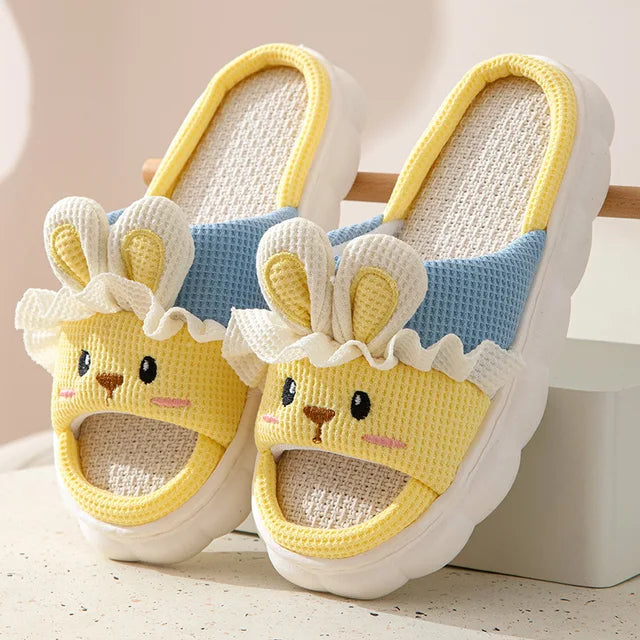 Four Seasons Universal Linen Slippers Women Men Home Slides Boys Girls Cute Rabbit Indoor Slippers Kids Soft Non-slip Flip Flops