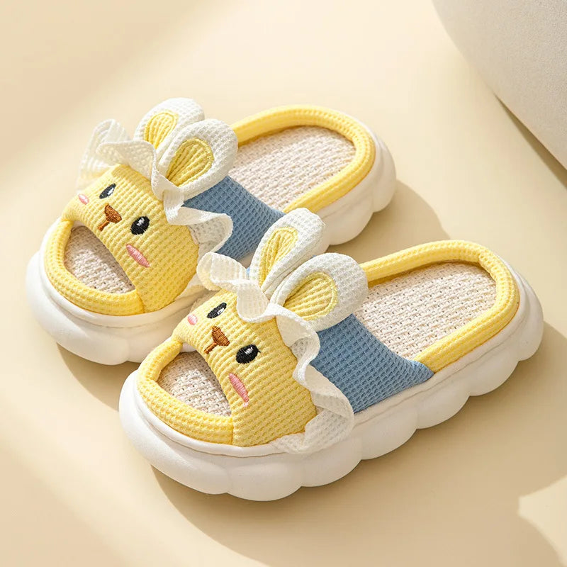 Four Seasons Universal Linen Slippers Women Men Home Slides Boys Girls Cute Rabbit Indoor Slippers Kids Soft Non-slip Flip Flops