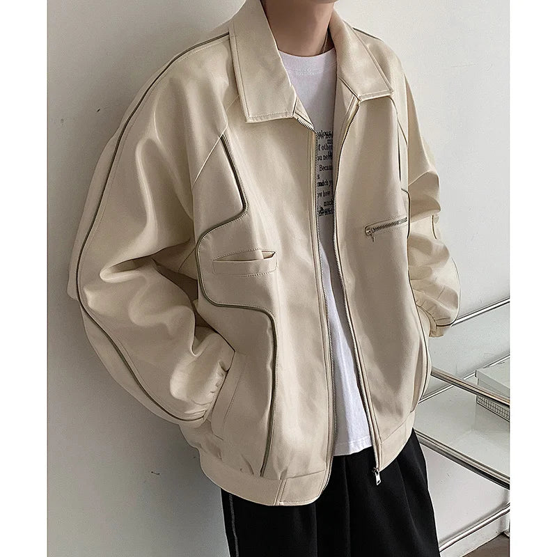 Green Black Beige Leather Jacket Men Fashion Oversized Leather Jackets Mens Streetwear Korean Hip-hop Loose Bomber Jacket Men