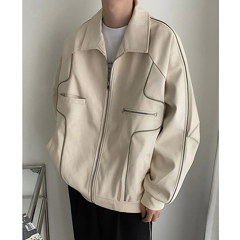 Green Black Beige Leather Jacket Men Fashion Oversized Leather Jackets Mens Streetwear Korean Hip-hop Loose Bomber Jacket Men