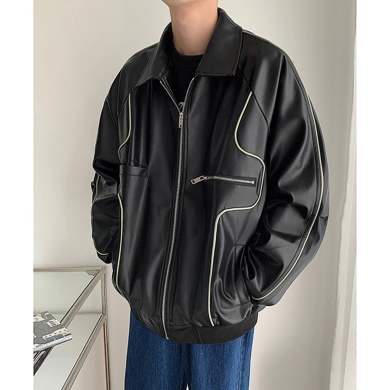 Green Black Beige Leather Jacket Men Fashion Oversized Leather Jackets Mens Streetwear Korean Hip-hop Loose Bomber Jacket Men