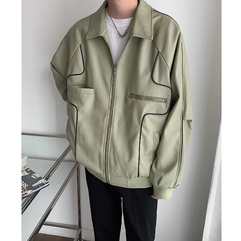 Green Black Beige Leather Jacket Men Fashion Oversized Leather Jackets Mens Streetwear Korean Hip-hop Loose Bomber Jacket Men