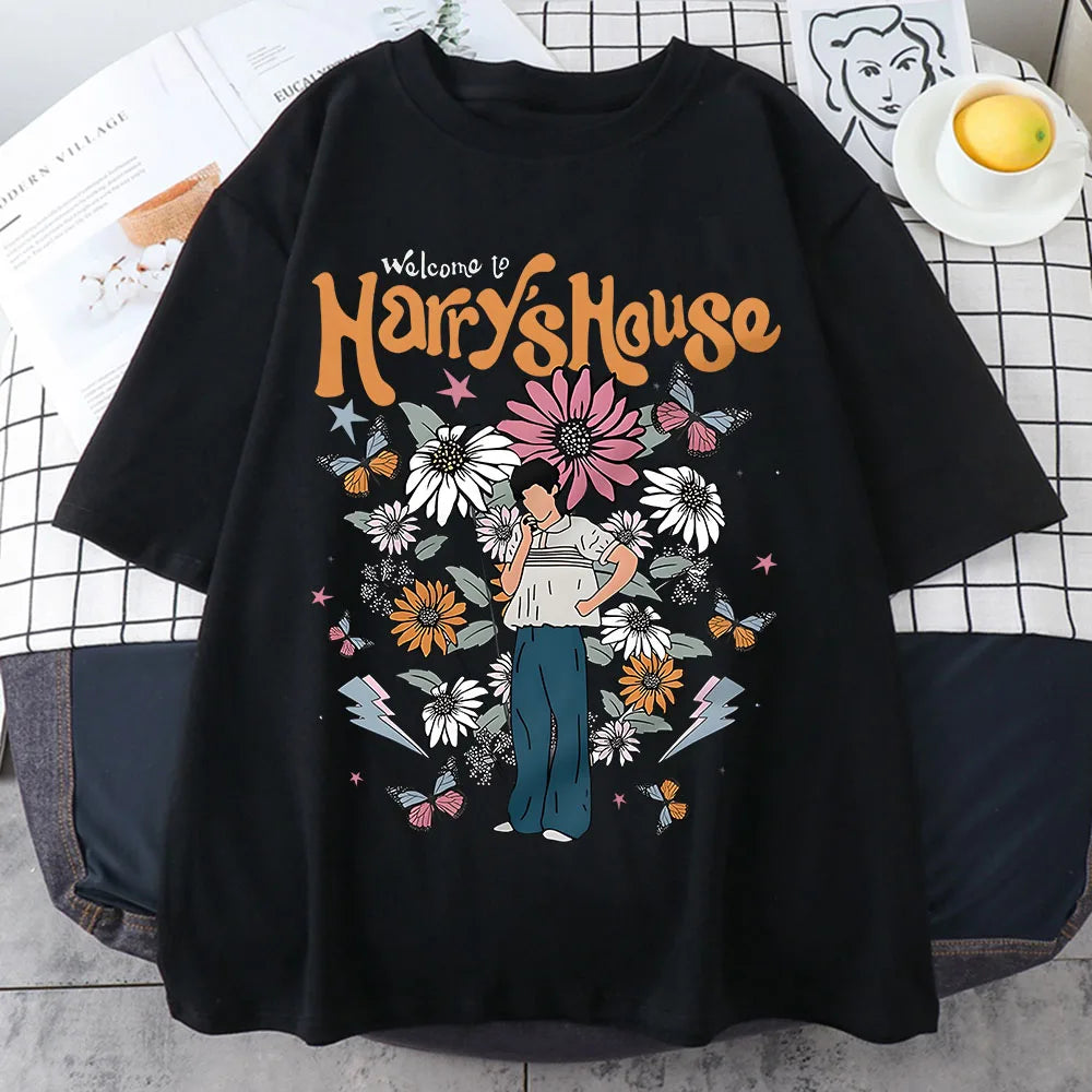 Harrys House Women T-shirts Cotton Summer Manga Graphic Short Sleeve Tee Soft Originality Slice of Life Individualization