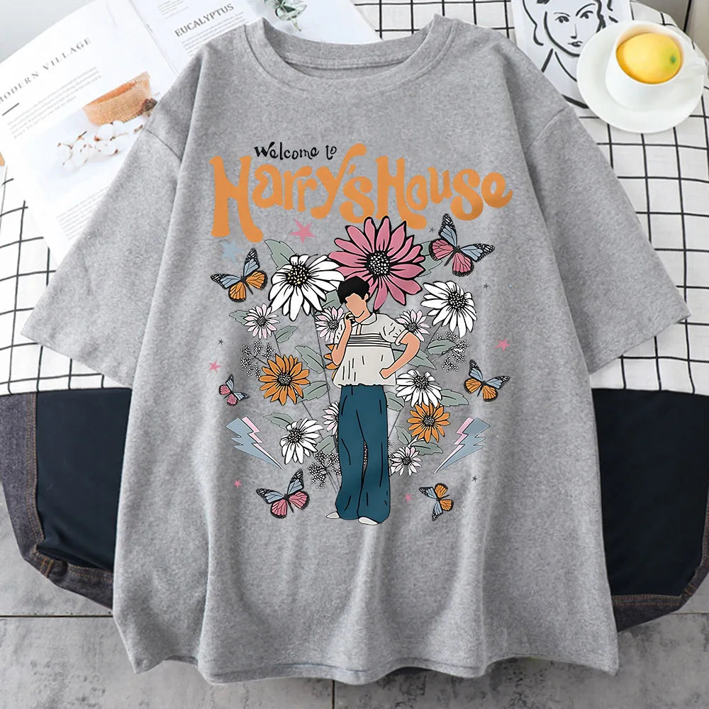 Harrys House Women T-shirts Cotton Summer Manga Graphic Short Sleeve Tee Soft Originality Slice of Life Individualization