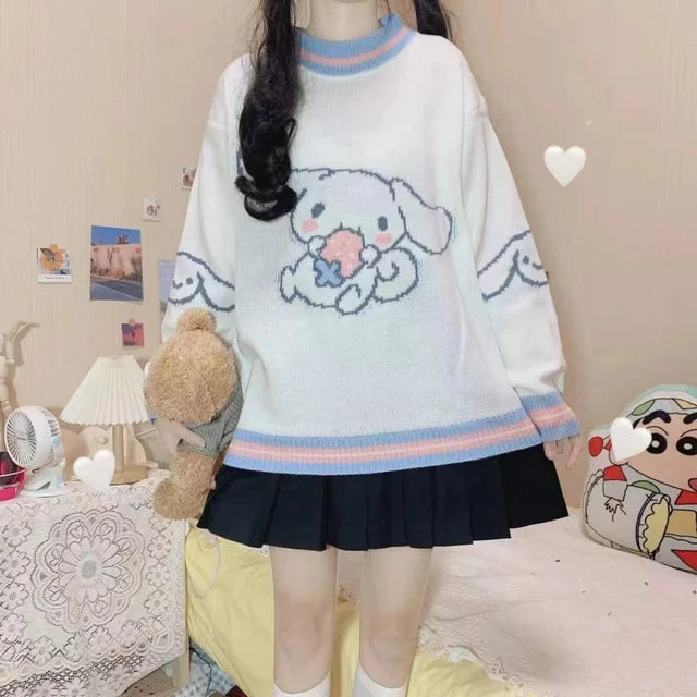 Hello Kitty new crew neck sweater Women knitted matching top Korean autumn winter fashion long sleeve sweater