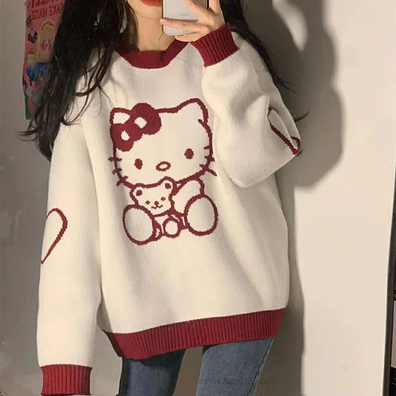 Hello Kitty new crew neck sweater Women knitted matching top Korean autumn winter fashion long sleeve sweater